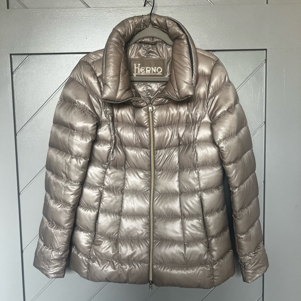 Herno zip front platinum/taupe  puffer jacket